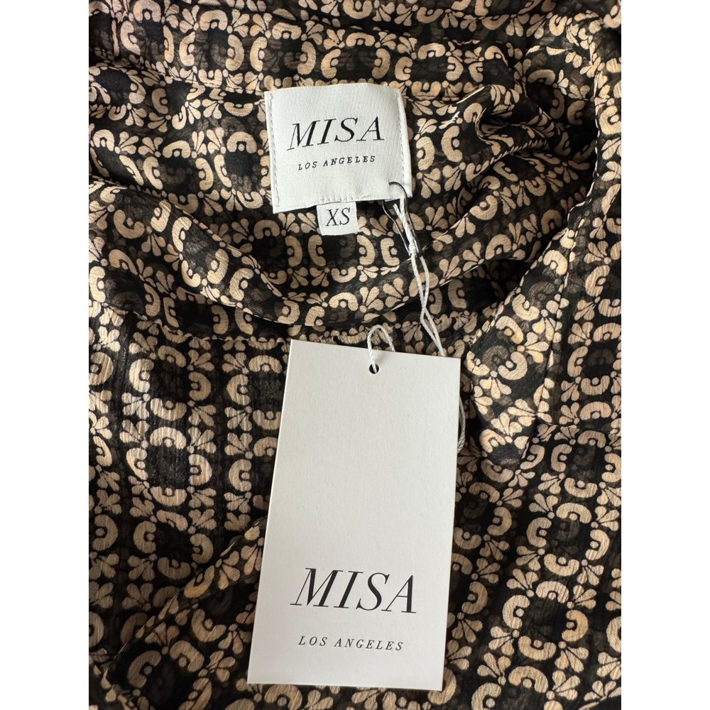 MISA Los Angeles Geometric Print Tiered Maxi Dress Flutter‎ Sleeve Collared XS/S - Picture 8 of 8